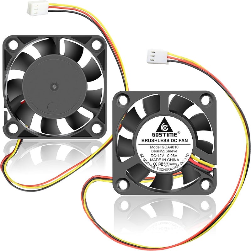 GDSTIME 40mm Fan 3 Pin, 12V 40x40x10mm Mini Computer PC Case DC Brushless Cooling Fan Replacement for CPU Cooler, Northbridge Heatsink, 3D Printers (2 Pack) - Image 1